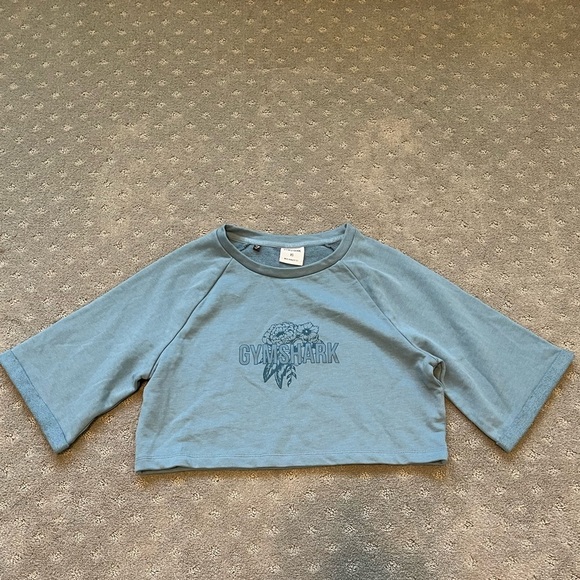Gymshark Dusty Blue Crop Top 100% Cotton Size XS - Picture 1 of 5